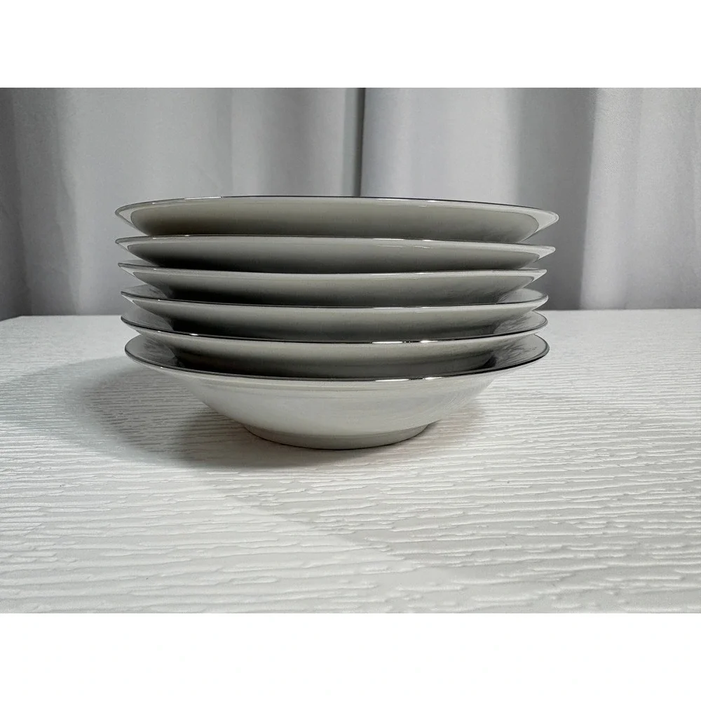 Sango Fine China Florentine Soup Bowls Set of 6 Grey Floral Platinum Japan S0065